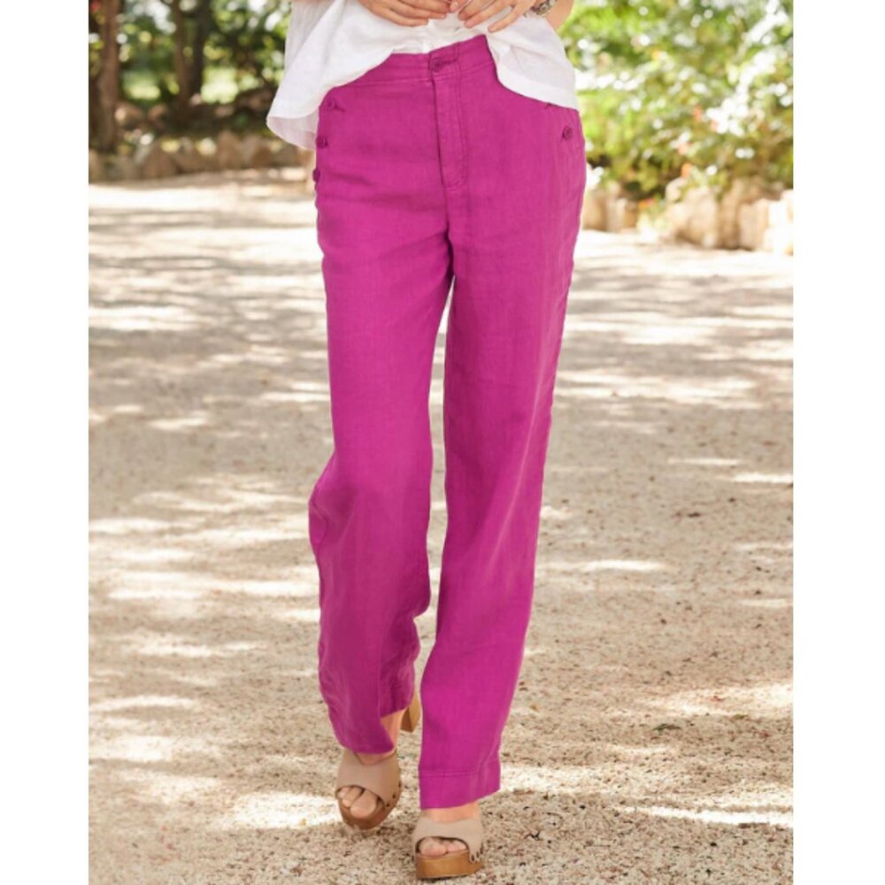 Sundance Oaklee Easy Linen Pants NWT in Fuchsia Pink 2 Petite